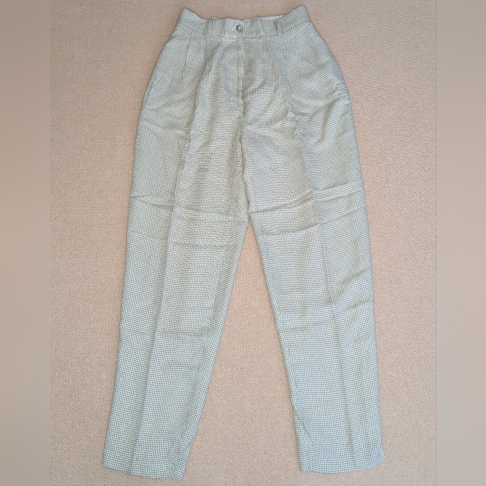Vintage Casual Corner Petite High Rise Green Gingham Slacks Pants